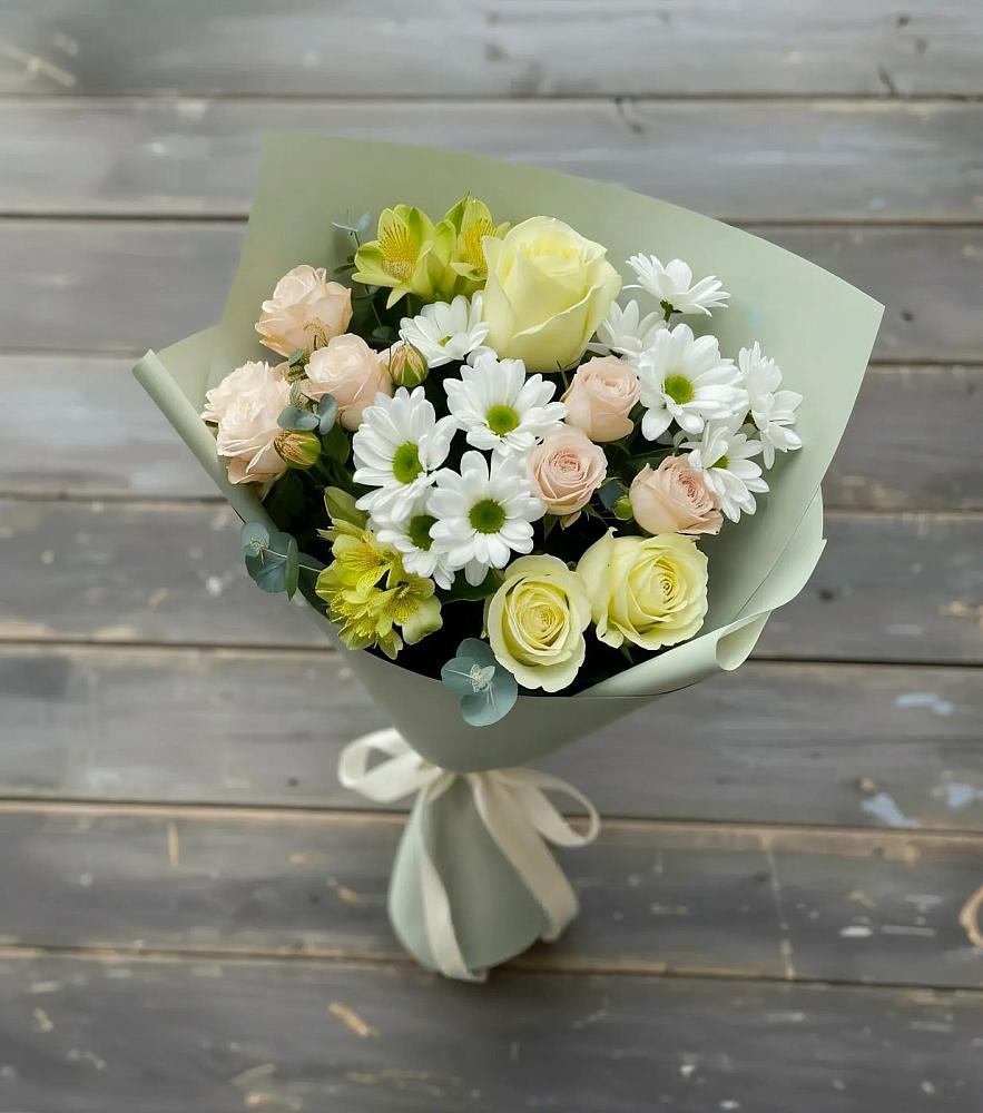 Букет цветов из: Альстромерии, Розы и Хризантемы в Арсеньево