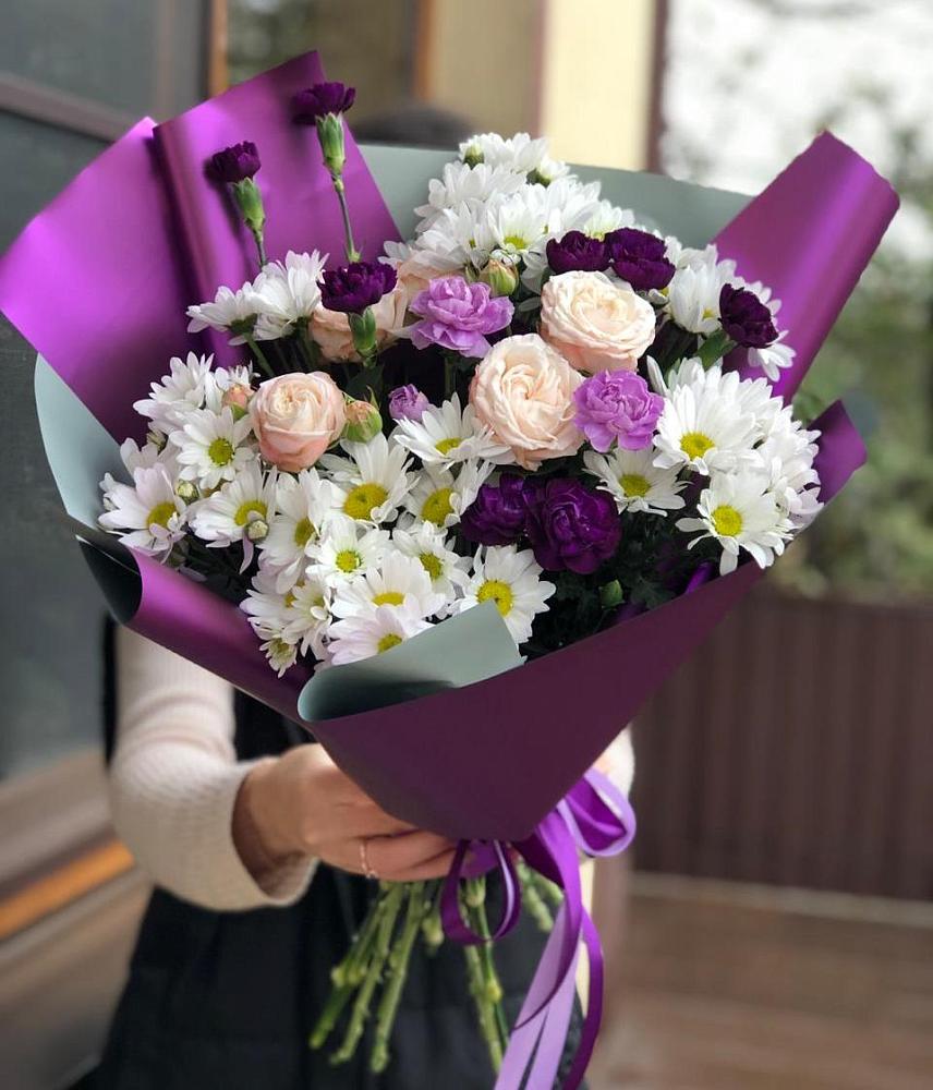 Букет цветов из: Хризантемы, Гвоздики и Розы в Арсеньево