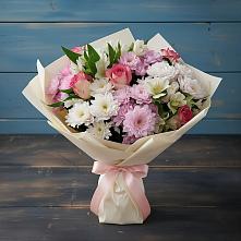 Букет цветов из:  Хризантемы, Альстромерии и Розы в Арсеньево