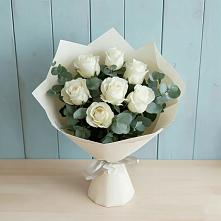 Букет Белые розы в Эвкалипте в Арсеньево